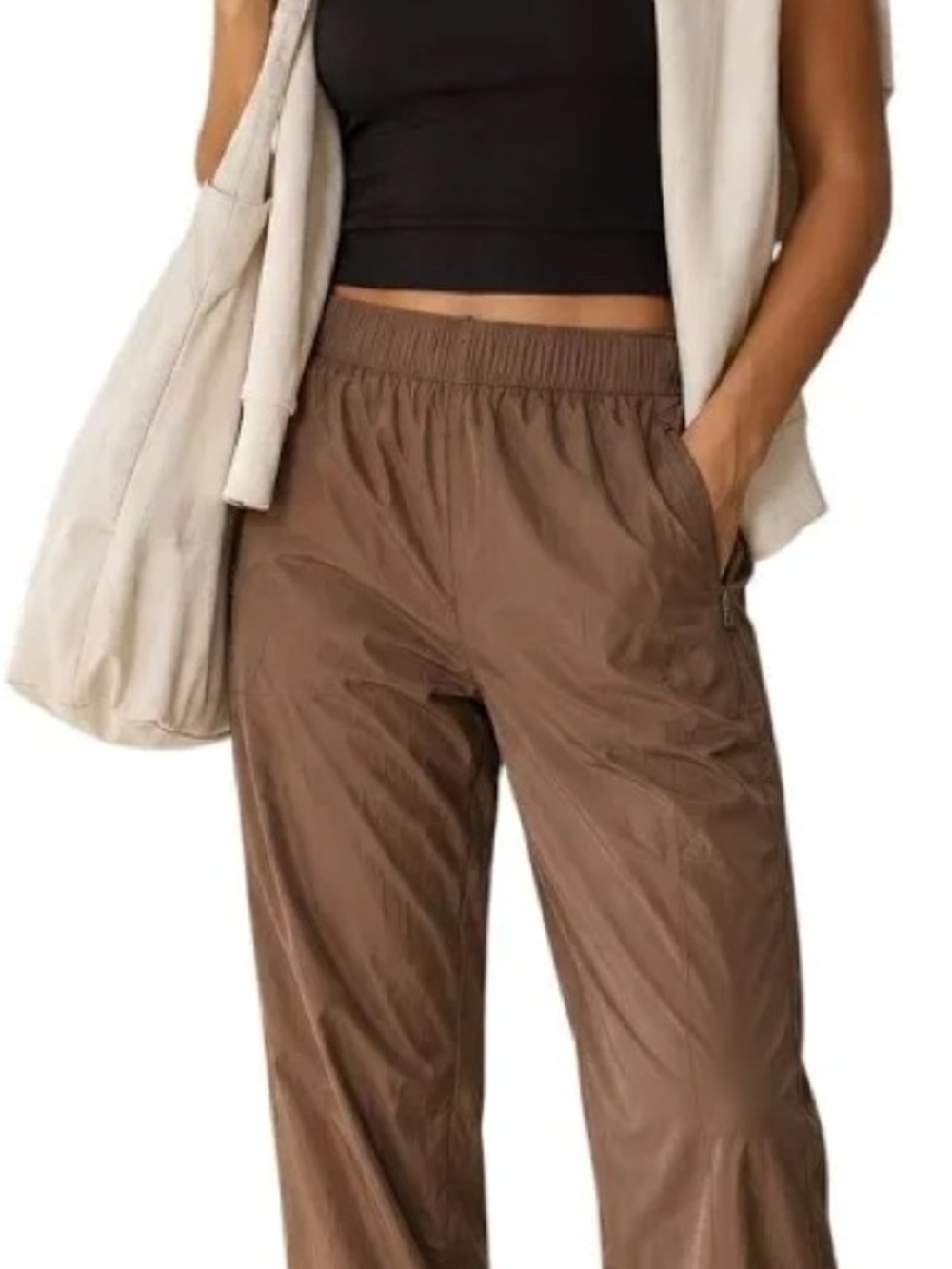 NWT Athleta Rise Pant Brown Elastic-Waist Wide Leg Cinching Jogger Water Repelle